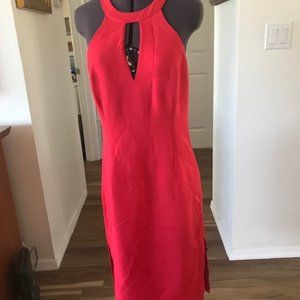 JOA red sleeveless strait fitted dress keyhole S